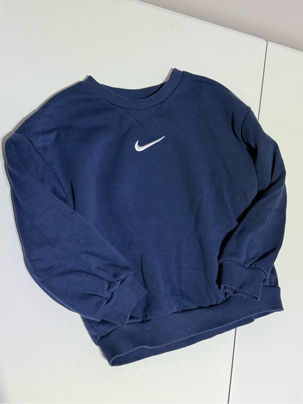 Nike Classic Navy Crewneck Sweatshirt w/White Swoosh NWOT Comfy Sporty Size 5/6